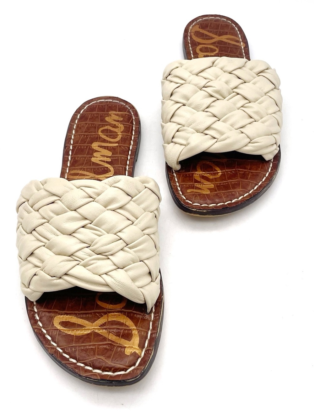 Sam Edelman Griffin Sandals 8 Cream Ivory Woven Leather Braided Slide Flat Boho